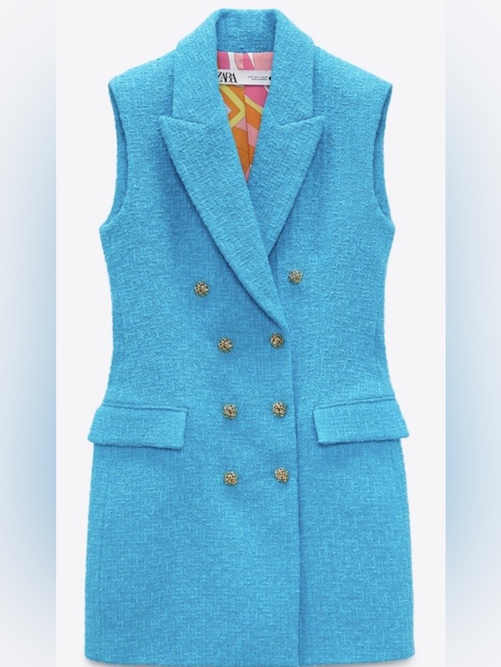 Zara Double-Breasted Sleeveless Dress in Bright Turquoise - Picture 4 of 4